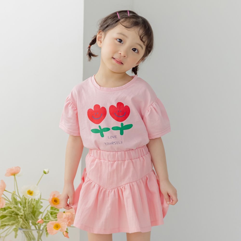 韓國 Orange Mom - 開心鬱金香套裝-粉紅上衣X粉紅褲裙
