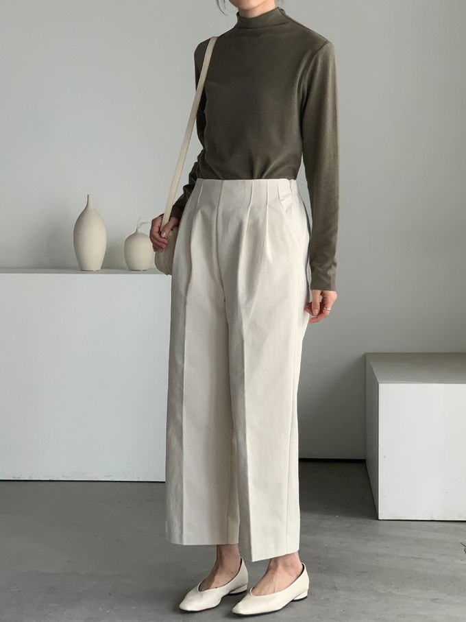 韓國女裝連線 - 百搭中領混羊毛長袖上衣-咖啡 (FREE)