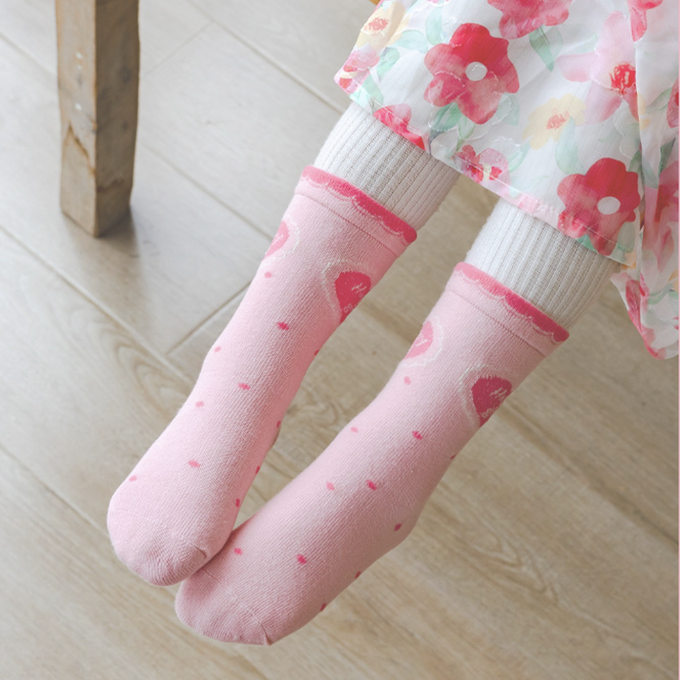 love, charlotte - 粉紅小愛心中筒棉襪-5 雙一組