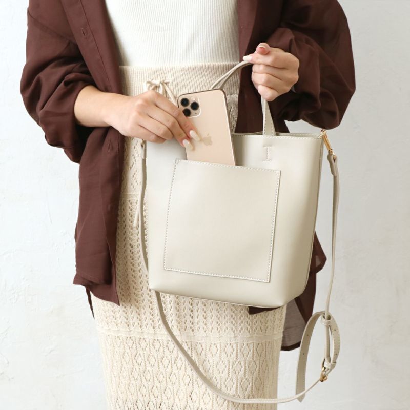 日本 polkapolka - [熱銷款] 輕量皮革肩肩背/手提托特包-煙燻粉