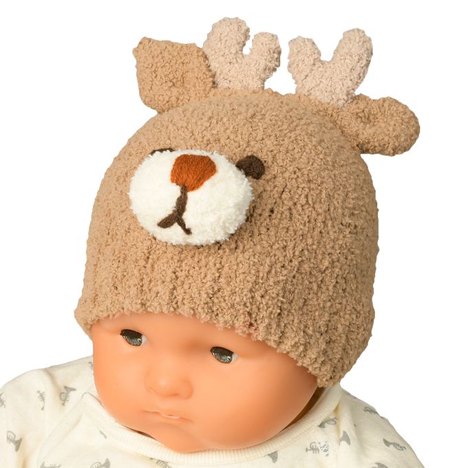 akachan honpo - 毛茸茸動物針織帽-摩卡色