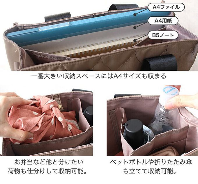 日本 LIZDAYS - 防潑水大容量2way絎縫托特包/媽媽包-(可裝A4)-深灰