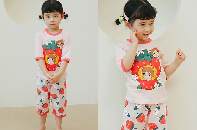 正韓 Puco - 超優質嬰幼兒/兒童七分袖100% 有機純棉家居服/睡衣-草莓倉鼠