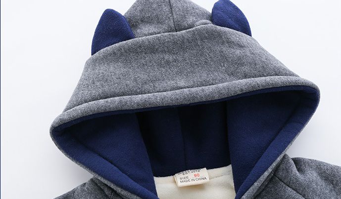 WELLKIDS - 加絨造型暖暖連帽外套-工程小車車-深藍色