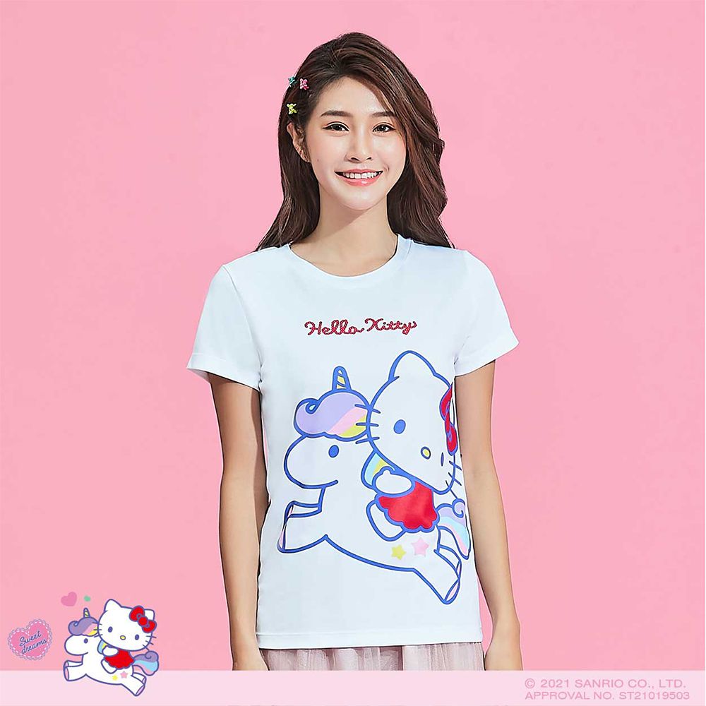 WIWI - 長版-群花Hello Kitty防曬排汗涼感衣-女-湛海藍