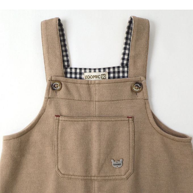 日本 ZOOLAND - 胸前大口袋舒適好穿吊帶褲-格紋內襯-海軍藍