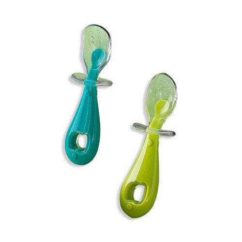 JoyNa - 2隻入-副食品湯匙 矽膠湯匙 寶寶餐具-青木綠+嫩果綠