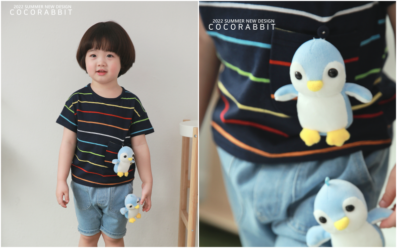 韓國 Coco rabbit - 企鵝娃娃條紋T-深藍