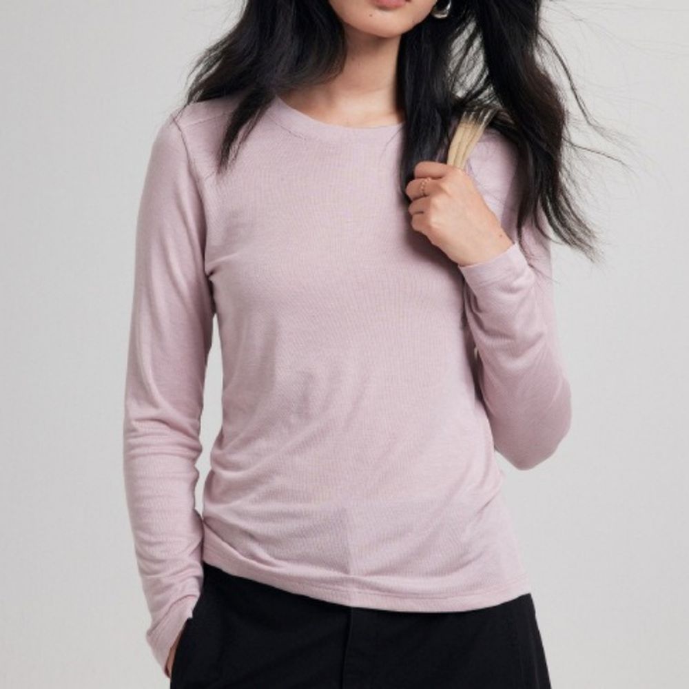 輕柔暖感4.4%羊毛天絲親膚圓領長袖上衣-初生粉