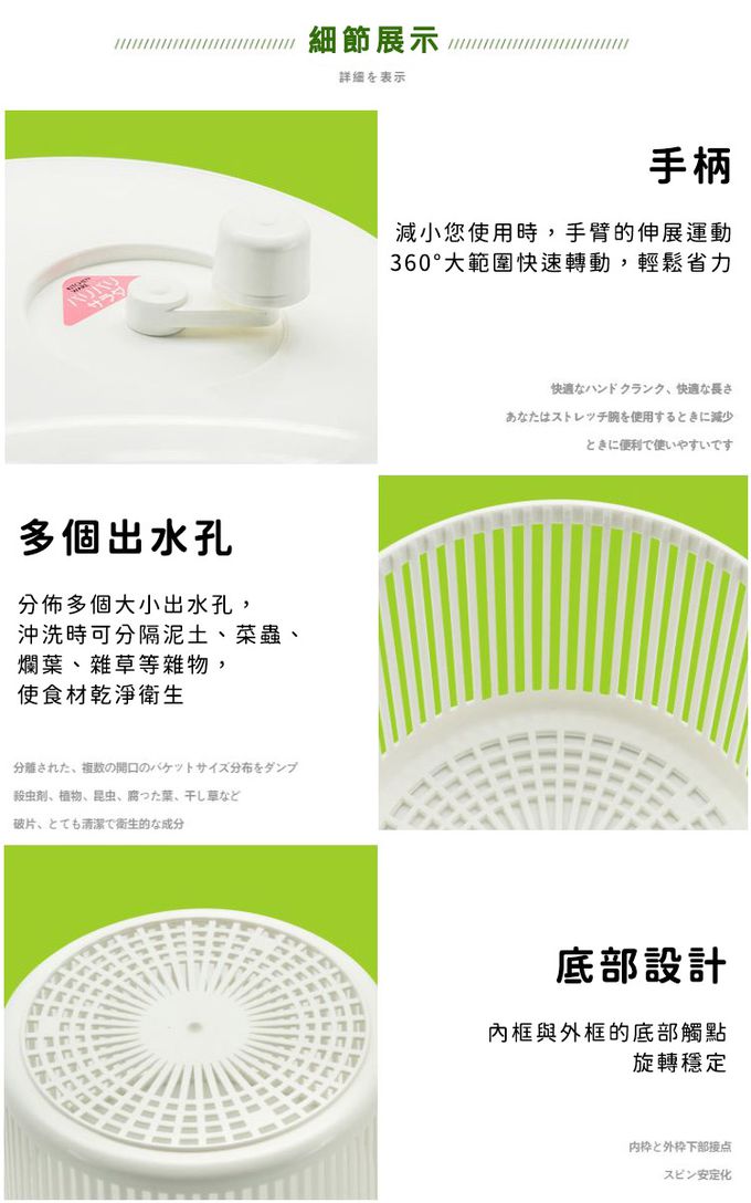 日本山研工業 - 日本製蔬果清洗脫水機/手轉瀝水籃/洗米器-小