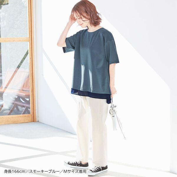 日本 BELLUNA - 抗UV 四機能V層次剪裁短袖上衣-海軍藍