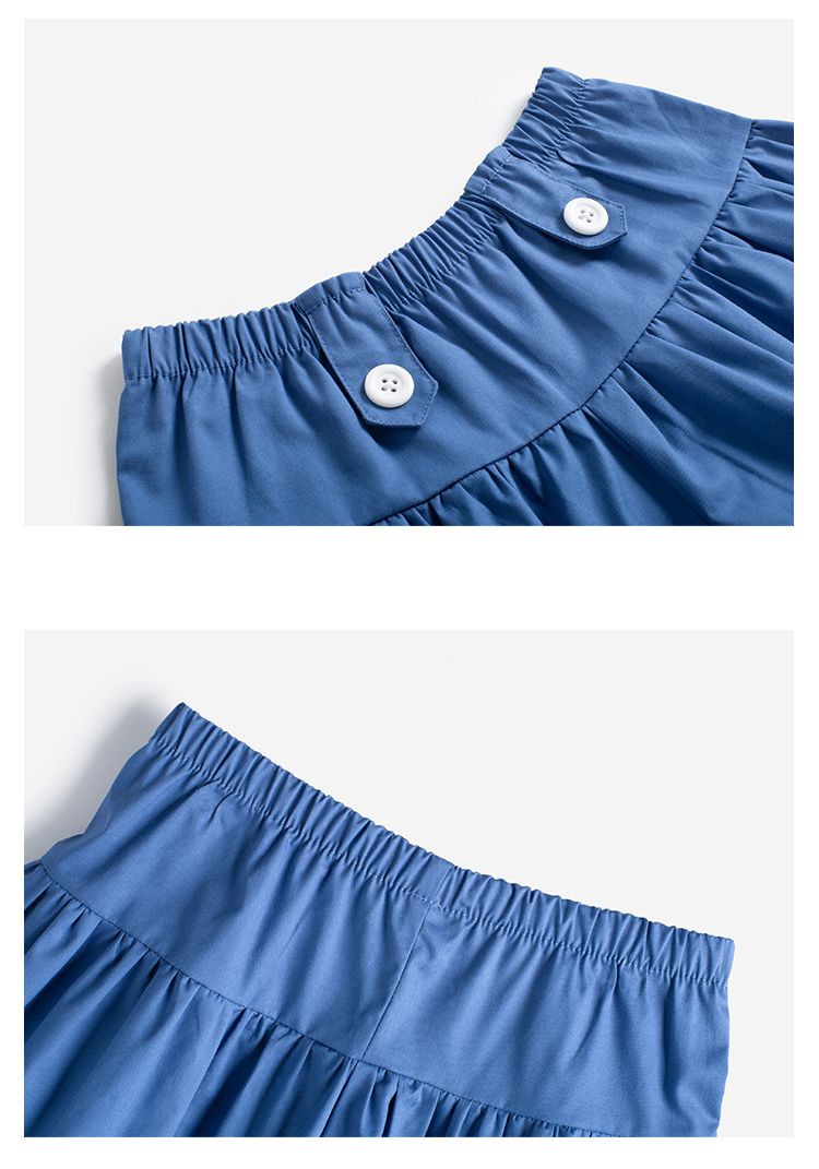 純棉腰鬆緊短褲-裝飾鈕扣-藍色