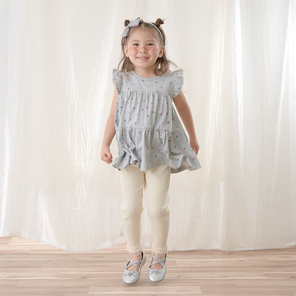 日本 Lycee mine - 下擺薄紗點綴羅紋9分內搭褲-卡其