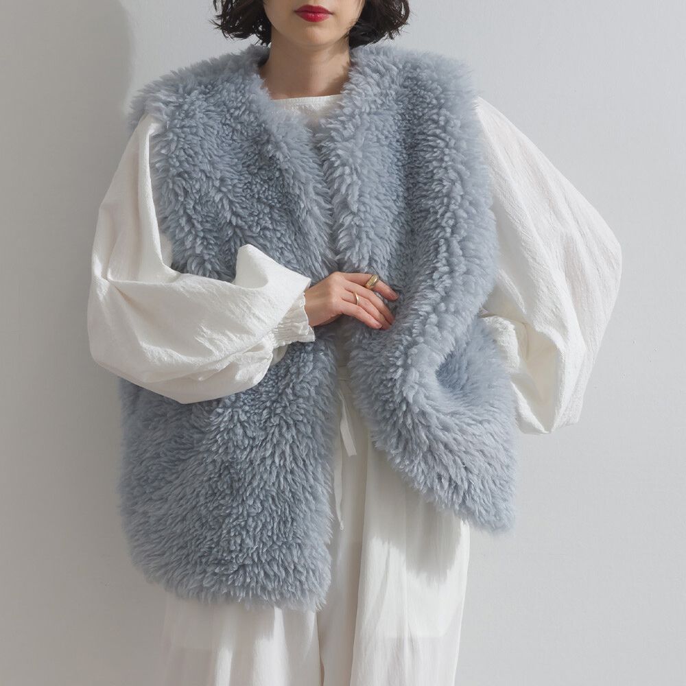 QQ毛絨時尚搭配長版背心-煙燻藍