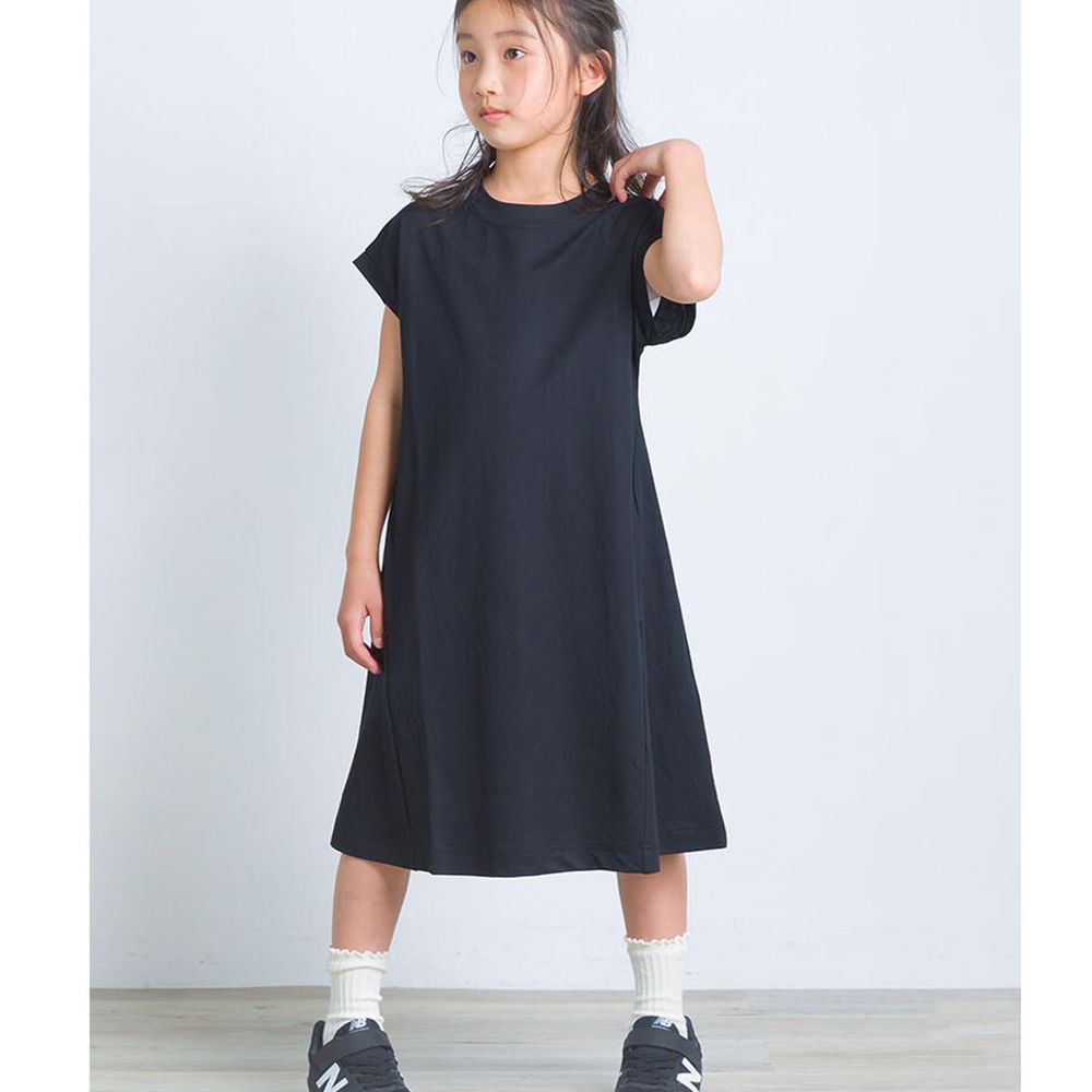日本 OMNES - 接觸涼感 嫘縈混透氣短袖洋裝-黑