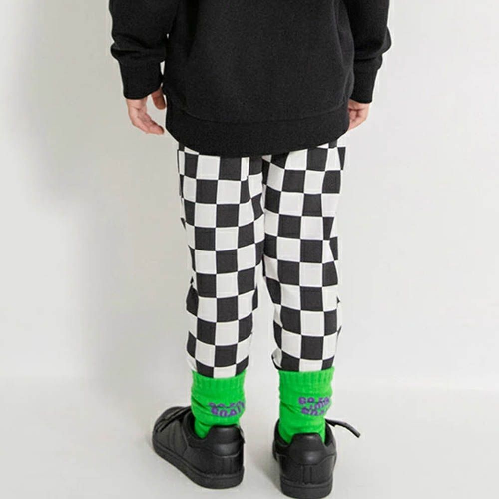 定番超彈力百搭長褲-格子-黑X白