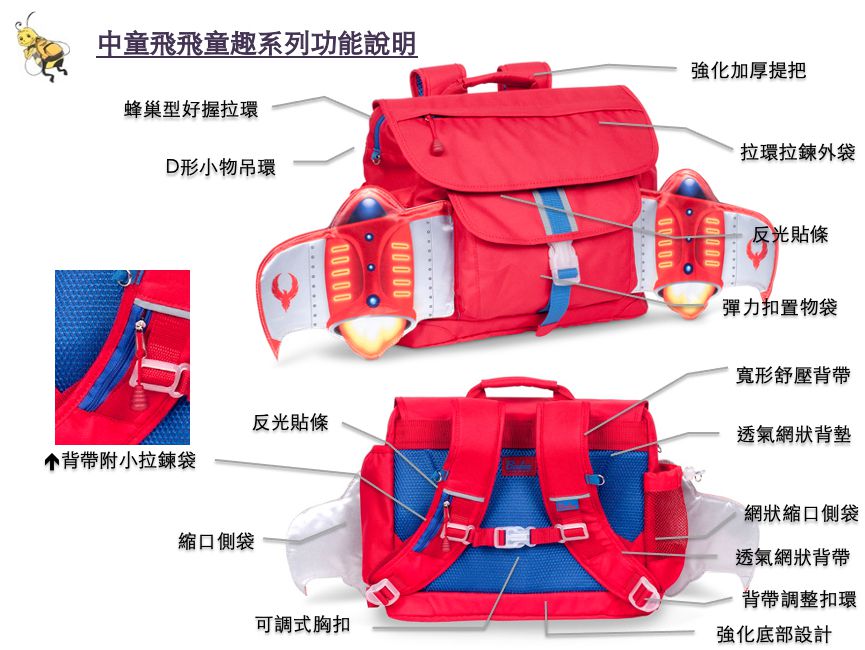 Bixbee - 飛飛童趣系列-火鳥紅噴射機中童背包 (寬33cm*高28cm*深12.7cm)