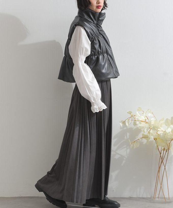 日本 ELENCARE DUE - 俐落低調麂皮百褶長裙-酒紅