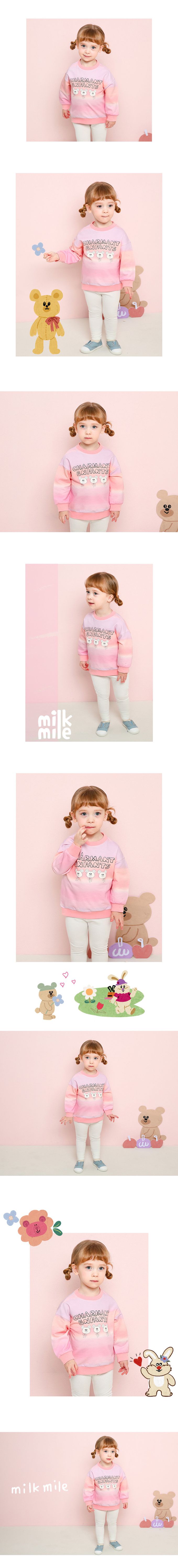 韓國 milk mile - 三隻小熊漸層圓領長袖上衣-粉
