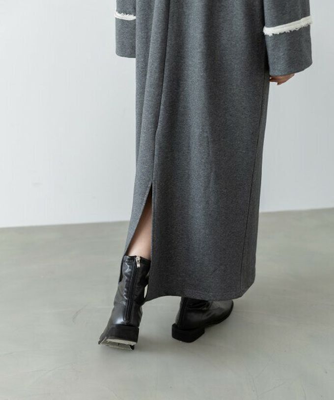 日本 Bab - 滾邊個性大翻領休閒長袖洋裝-象牙