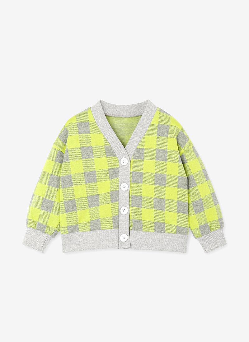韓國 OZKIZ - 棋盤格單排釦針織小外套