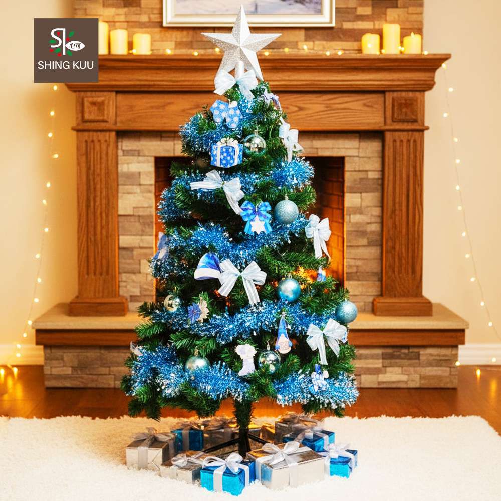 4尺120cm小美好套裝聖誕樹+藍銀系木質彩繪系飾品組(不含燈)