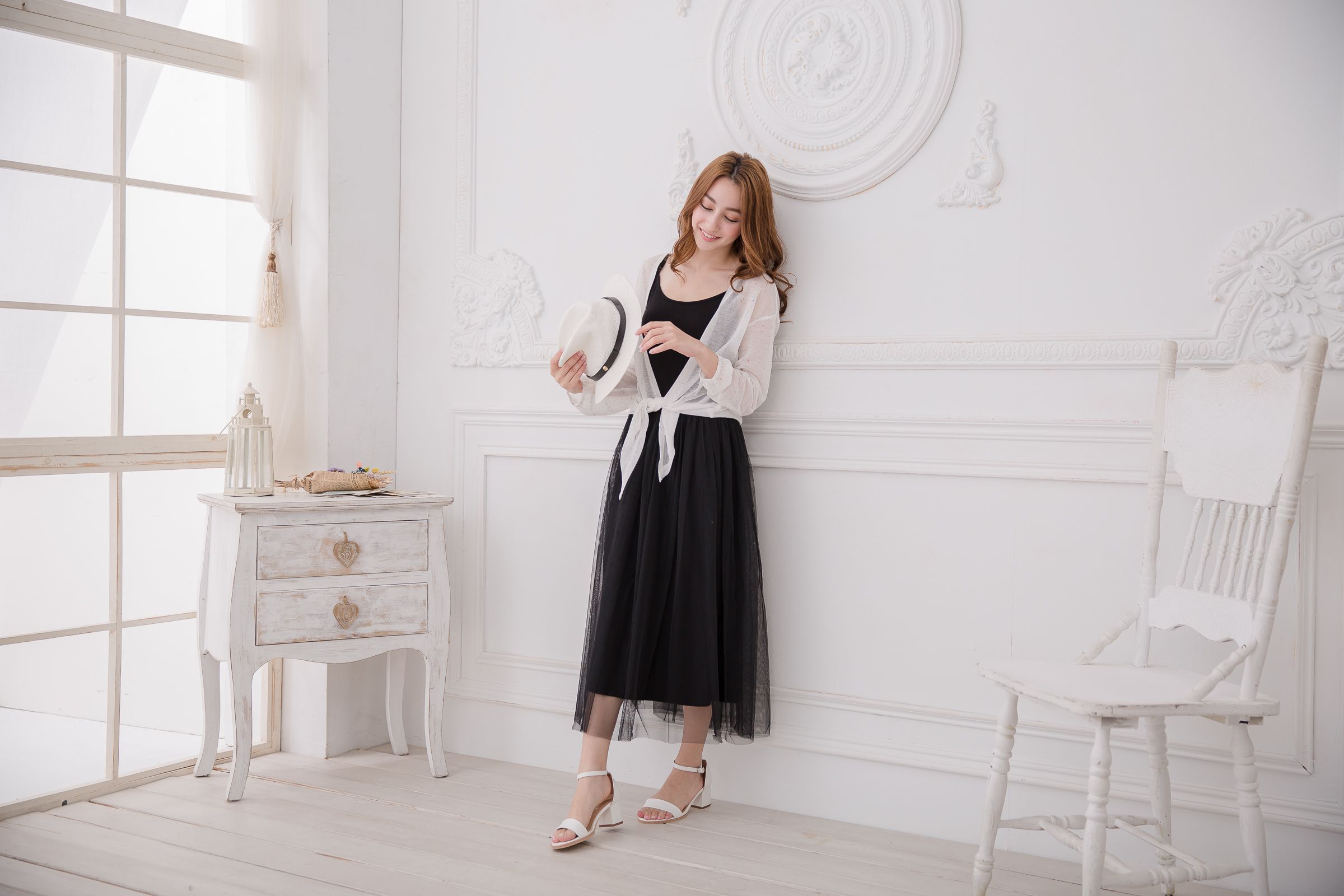 Peachy - 獨家訂製綿柔連身紗裙-細肩帶連身款-華麗黑 (F)