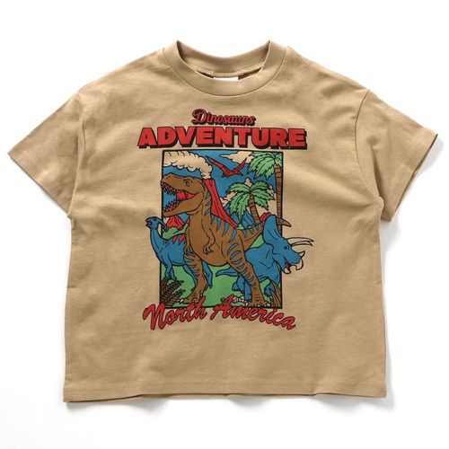 日本 BREEZE - [包色]美式童趣印花短袖T恤-恐龍-卡其