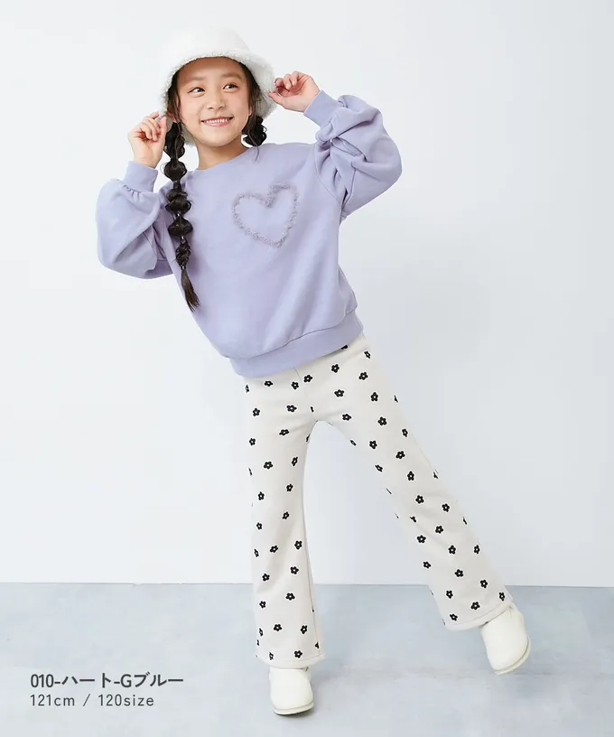 日本 devirock - 裏起毛蕾絲愛心長袖上衣-紫丁香