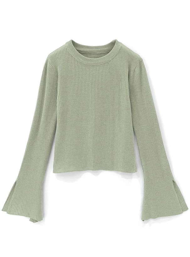 日本 GRL - 時尚開衩袖羅紋長袖上衣-天使白