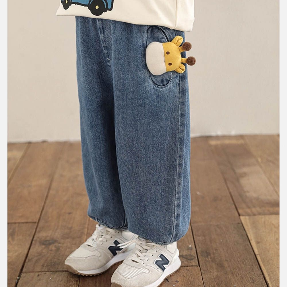 百搭休閒牛仔褲-立體長頸鹿-淺藍