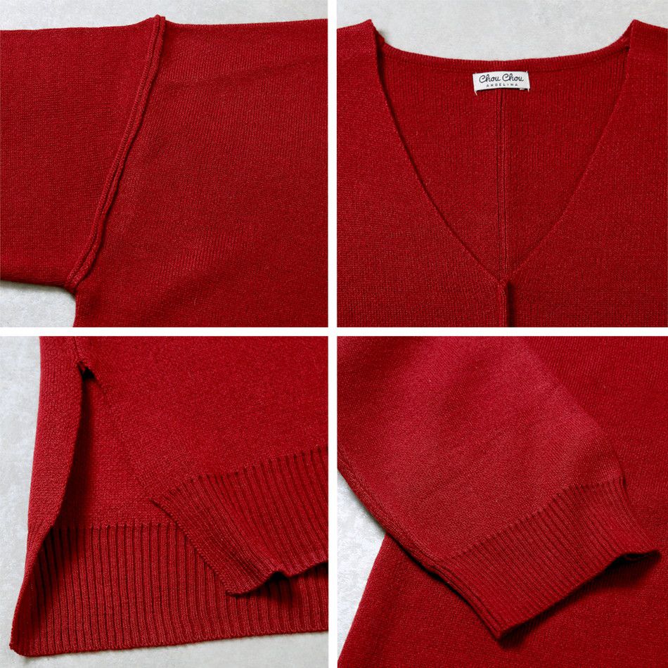 日本 Rejoule - 優雅簡約V領針織毛衣-質感紅