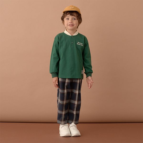 日本 b-ROOM - 英倫格紋寬版休閒長褲-焦糖系