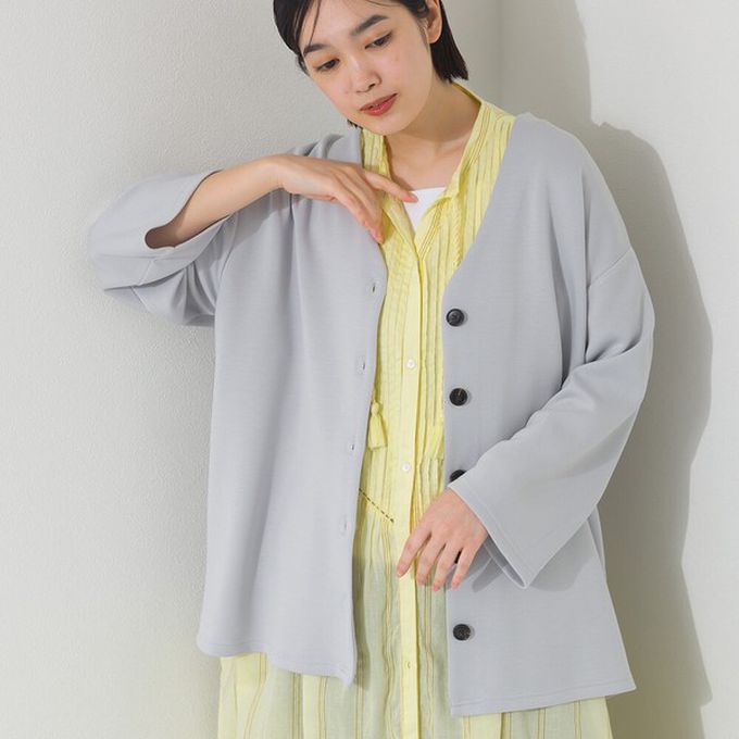 日本 OMNES - 抗UV抗花粉 柔滑無領開襟衫外套-黑