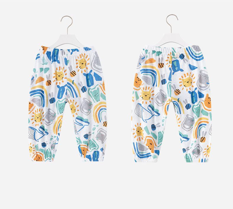 純棉束口長褲/防蚊褲-動物世界-白色