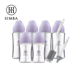 Simba 小獅王辛巴 - 省力洗瓶！蘊蜜質金玻璃寬口奶瓶極淨組-新生適用-紫芙