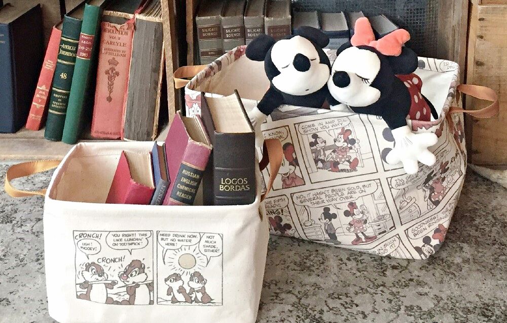 日本 LIV HEART - 迪士尼布質提把收納箱-拼接小飛象-紫 (38x26x23cm)