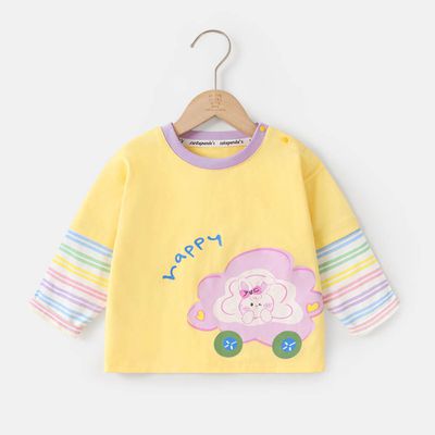 CUTEPANDA'S - 純棉圓領假兩件長袖上衣-快樂兔兔-黃色