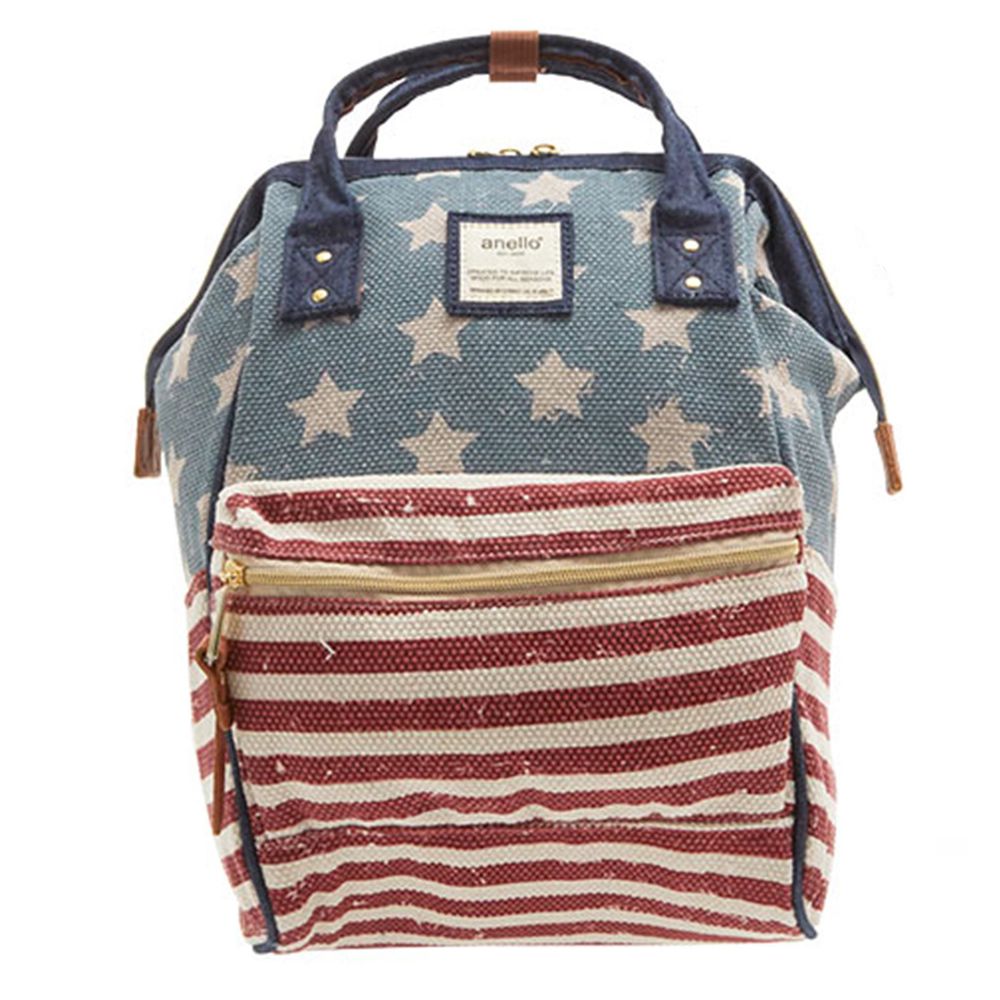 日本 Anello - 大開口帆布後背包-mini小尺寸-USA美國旗