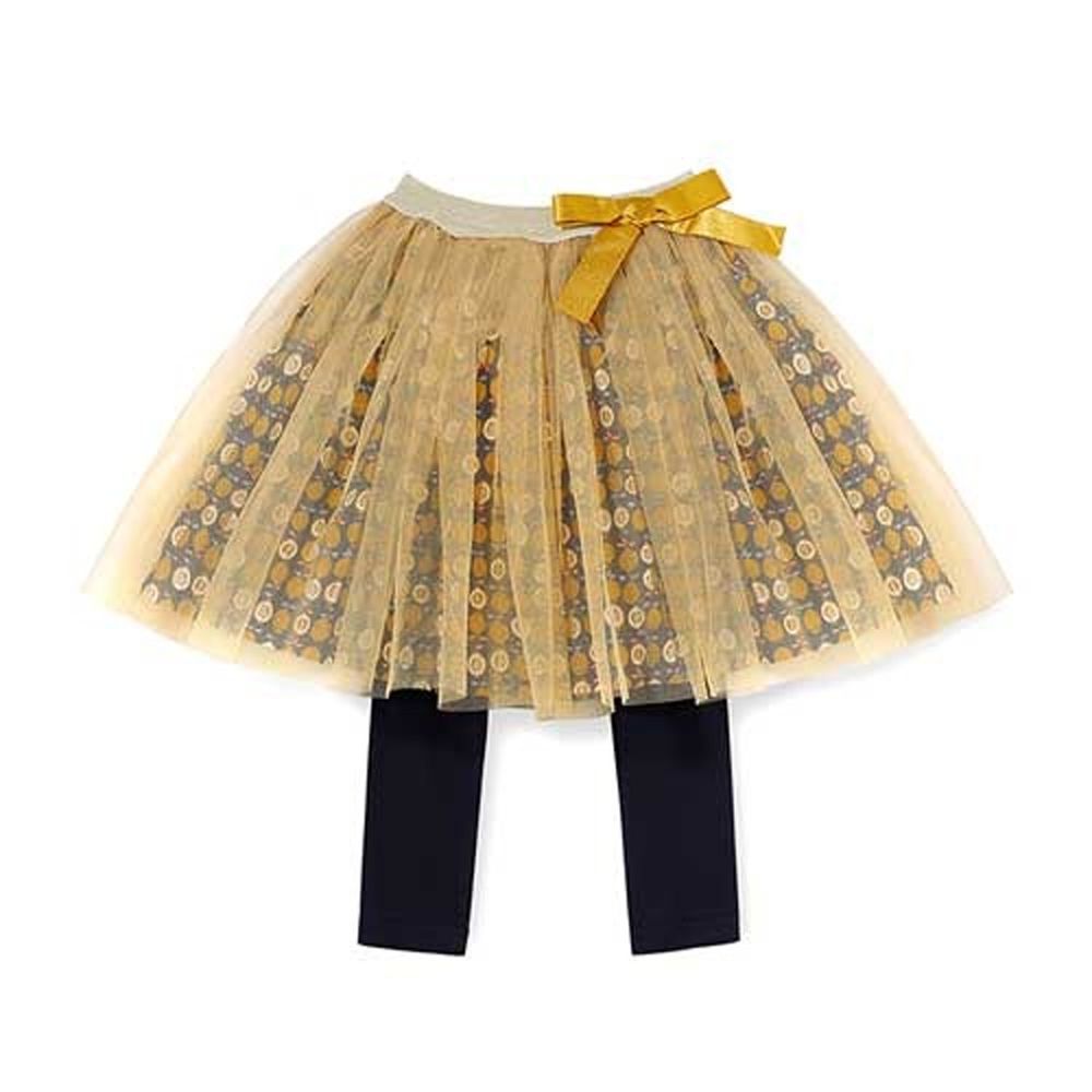 韓國 OZKIZ - 滿版果實金色網紗褲裙