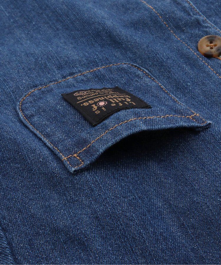 日本 BREEZE - 帥氣印花開襟短袖襯衫-丹寧藍