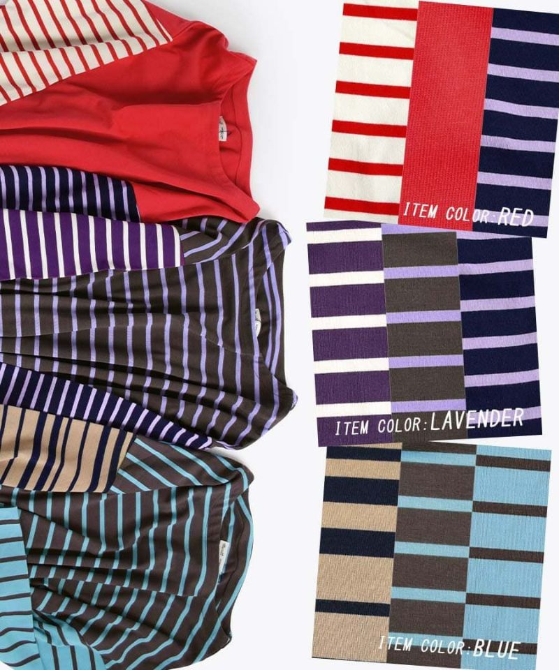 日本 zootie - 撞色條紋拼接薄長袖上衣-薰衣草