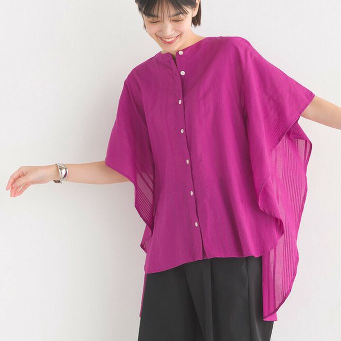 日本 OMNES - 100%印度棉 大寬袖清爽襯衫-咖啡