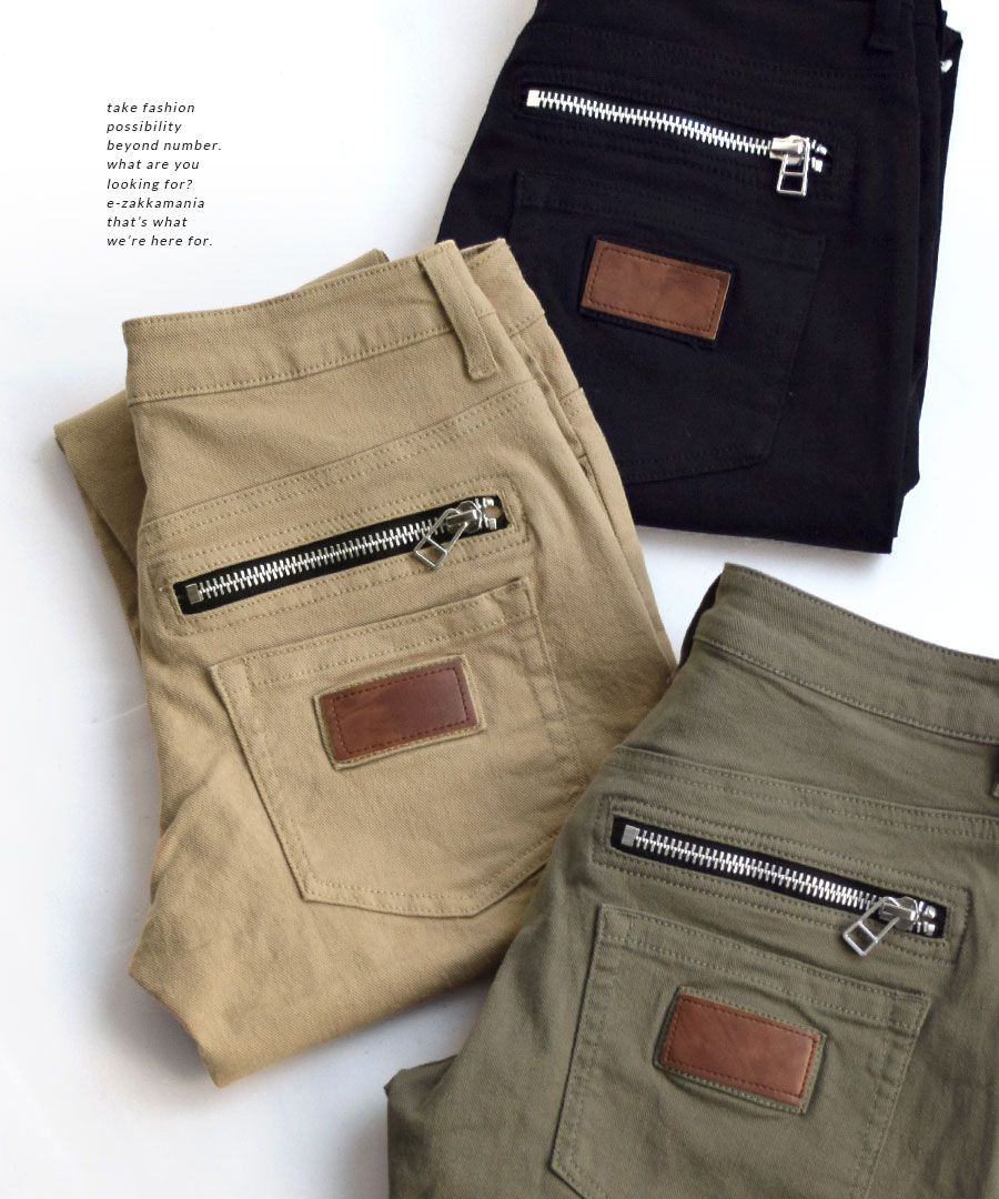 日本 zootie - 純棉後拉鍊造型修身直筒長褲-杏