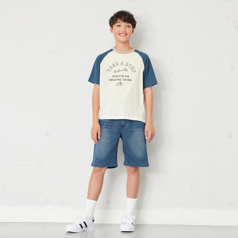 日本千趣會 - GITA 美式撞色短袖上衣-英文標語-復古藍