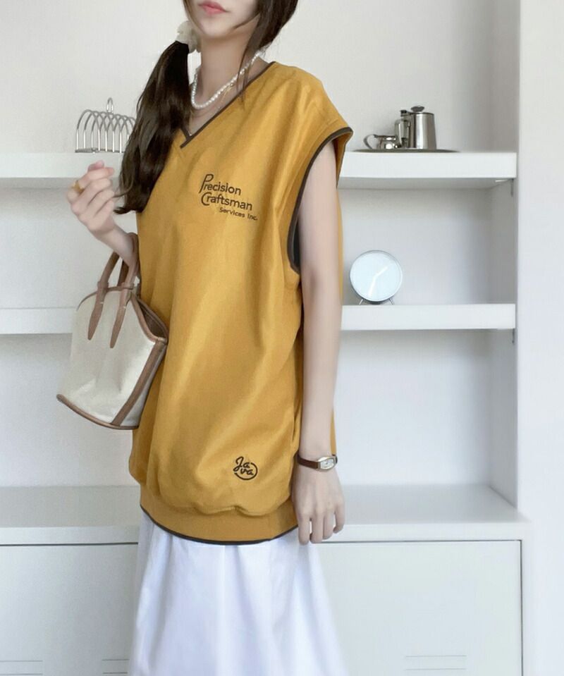 日本 Classical Elf - 英文刺繡百搭無袖上衣/背心-深藍