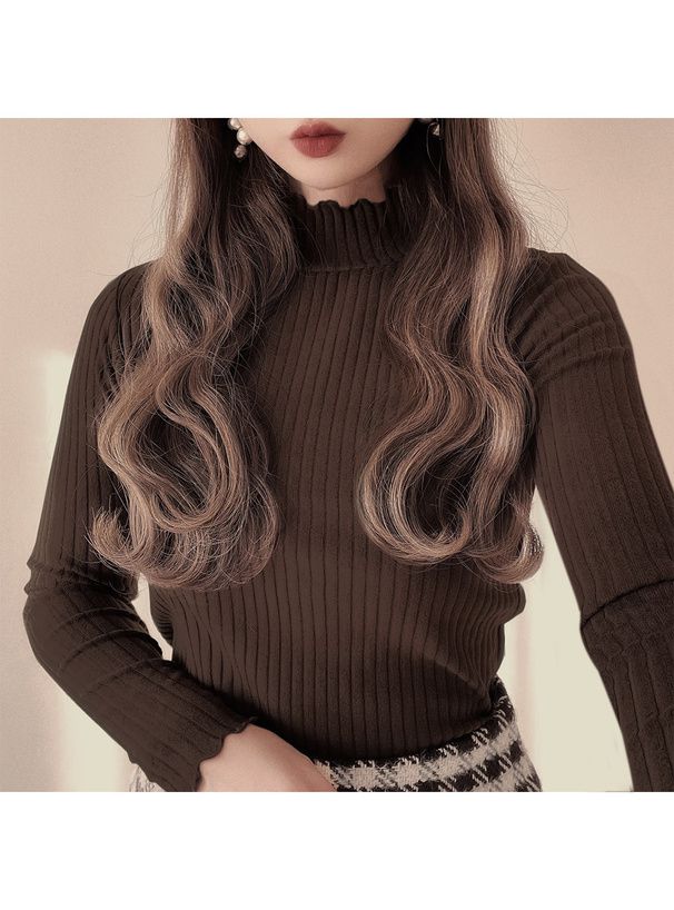 日本 GRL - 百搭木耳領羅紋長袖上衣-白