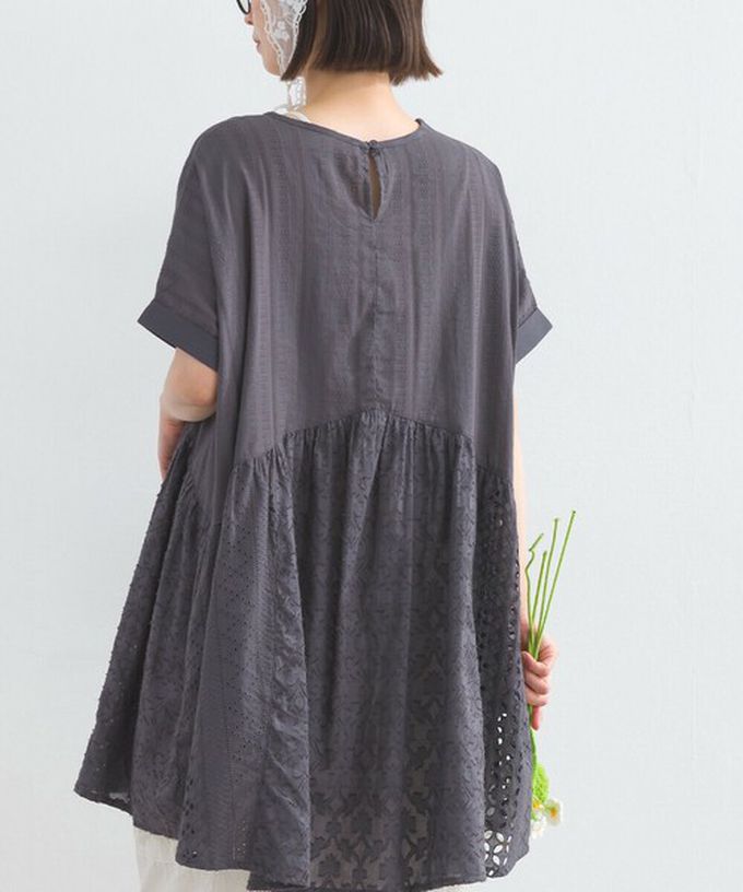 日本 Lupilien - 100%印度棉 柔美緹花長版短袖上衣-白