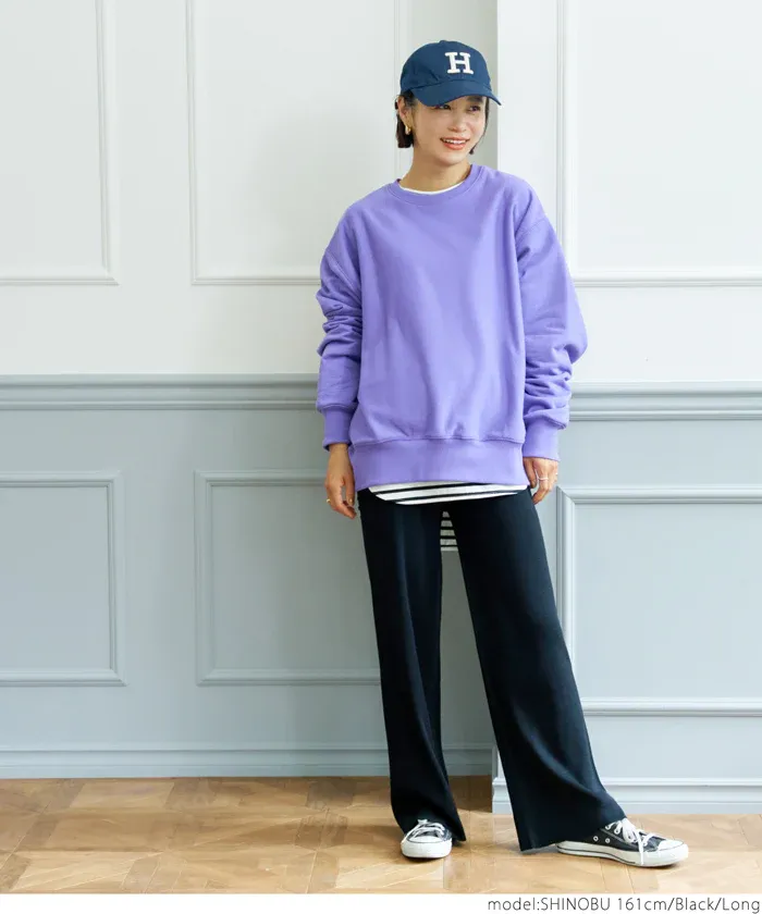 日本 COCA - 針織彈性垂墜美腳寬褲-深藍