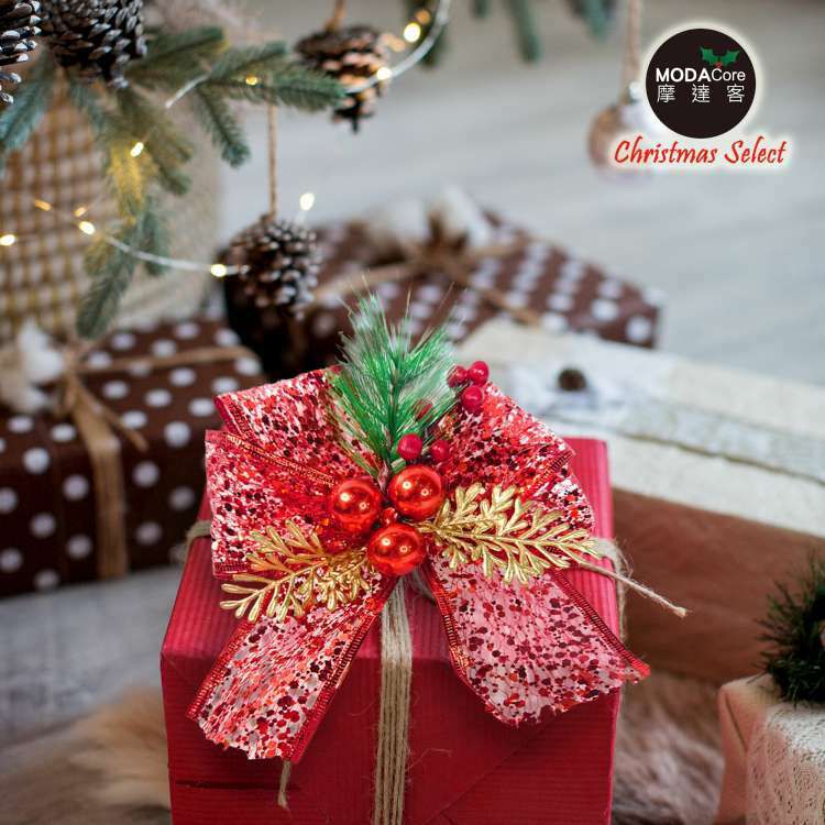MODACore 摩達客 - 12cm聖誕派對裝飾紅色蝴蝶結四入組-禮物包裝適用